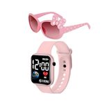 ALNA-TURA Pink Watch and Sunglasses for Kids Girls,Digital LED Watch,Sunglasses Goggles for Kids Girls Stylish Watch & Specs for Kids Girls, Birthday Gifts for Kids Girls (Age 3 to 12)