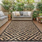 GENIMO Outdoor Rug 275x365cm – Large Reversible Waterproof Garden Rug, Washable Patio Carpet, UV Resistant, Recycled Plastic, Modern Outdoor Mat for Picnic, Backyard, Black & Brown
