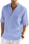 COOFANDY Men's Cotton Linen Henley T-Shirts Long Sleeve Hippie Casual Beach T-Shirts