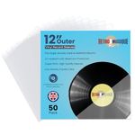 Retro Musique Pack of 50 x 12 Inch Super Thick Outer Vinyl Sleeves | Dense Crystal Clear Vinyl Record Sleeves Fit 1-4 Gatefold LP Albums | Non-Split Wrinkle Free Vinyl Covers for Vinyl Albums