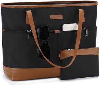 Laptop Tote Bag for Women, Kasqo 15.6 Inch Shockproof Computer bag Work Bag Teacher Bag Large Capacity Waterproof Handbag Shoulder Bag for School Travel with Luggage Sleeve, Black and Brown