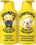 LEGITPET Oatmeal Dog Shampoo & Conditioner Itch & Allergy Relief with Honey & Aloe Hypoallergenic Gentle Calming Formula for Sensitive Skin & Dandruff Safe for Puppies Best for All Breeds 2 x 16oz