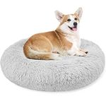 Enjamoy Plush Donut Dog Bed, Calming Round Dog Cat Bed Soft and Fluffy Cuddler Pet Cushion Self-Warming Puppy Beds Machine Washable, Grey 70cm