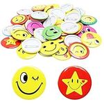 Keboyoe 40PCS Colorful Smile Pins Round Yellow Smile Button Metal Happy Face Badges Smile Pin Badge 1.8 Inch (45MM) for Students Rewarded Clothes Decorations(Style Random)