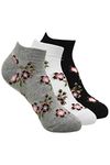 BALENZIA Women's Floral Design Low Cut socks (Free size) Made with 100% Combed Cotton and Spandex (Multicolour)- Pack of 3 Socks - Black, White, Light Grey