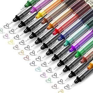 RIANCY Liquid ink Rollerball Fine Point Smooth Writing Super Quick Drying 24-Pack Colored Pen for Adult Child Art Journaling School Stationery(12Black+12Multicolor)