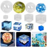 6 Pcs Sphere Cube Resin Moulds, FineGood Clear Resin Moulds Silicone Epoxy Resin Moulds DIY Crystal Ball Silicone Mould for Resin Candle Soap