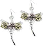 DAMLENG Steampunk Vintage Clockwork Earrings Unique Handmade Retro Clock Gear Earrings Antique Mix-tone Drop Earrings for Women Men (Vintage Silver dragonfly-11), Metal, n/p