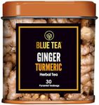 BLUE TEA - Ginger Turmeric Tea - 30 Tea Bags | BLACK DEALS FRIDAY | AYURVEDIC BLEND | Detox Tea - Immunity Booster - Herbal Tea - Caffeine Free - Vegan - Non-GMO - Gluten Free - Zesty Flavor | Tin Pack