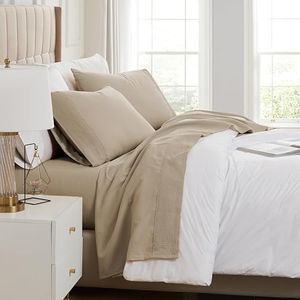 Southshore Fine Living, Inc. Split King Bed Sheets 5-Piece Set | 21" Extra Deep Pocket with 2 Pillowcases | Hotel Luxury Quality | Easy Care, Shrinkage Free Bedsheet | Microfiber Bedsheets | Taupe