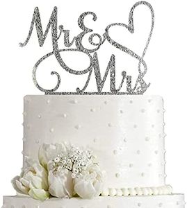 AMINJIE Mr and Mrs Cake Topper Decoration For Bride and Groom Sign Wedding/Engagement , Silver Glitter Acrylic