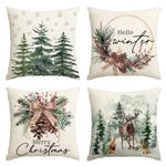 Artoid Mode Pine Trees Reindeer Christmas Cushion Covers Set of 4, 45x45 cm Winter Xmas Decorative Pillow Case Cover Sofa Living Room Decor