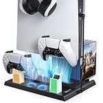 Aceshop PS5 Vertical Stand with Cooling Fan, Multifunctional Stand for Playstation 5 PS5 Console Stand with Cooling Fan and Dual Controller Chargers 15 Game Slots (Disc&Digital Edition) (Black)