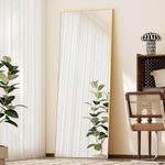 BEAUTYPEAK 21"x56" Full Length Mirror with Stand, ShatterVue Tempered Full Body Mirror, Floor Mirror with Aluminum Alloy Thin Frame, Free Standing or Wall-Mounted Mirror for Living Room, Gold