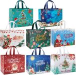 Bags, 8 Pack Gift Bags with Handles, Large Non-Woven Tote Bags for Wrapping Xmas Party Favors, Christmas Party Supplies