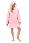 Hooded Blanket Top Lounge Fleece Sherpa Original Blankets Sweatshirt Hoodie As Seen On TV Warm Soft Cozy One Size Fits All Men Women Girls Boys, Pink