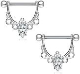 BodyJewelryOnline Nipple Bar Rings Shield Barbell Cz Center With Infinite Filigree Dangle Drop Plated In Precious Metal 14Kt Gold, Rose Gold Plated, Rhodium Plated.