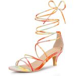 Allegra K Women's Lace Up Strappy Kitten Heels Sandals Orange 8 UK/Label Size 10 US