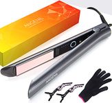 ANGENIL Hair Straightener and Curler 2 in 1, Professional Titanium Flat Iron, Dual Voltage 1" Anti-Static Curling Irons for All Hair Types,Lightweight,Vacuum Grey