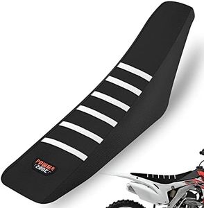 fewfuss White Stripe Universial Seat Cover for Dirt Bike - Motorcycle Motorcross Enduro Seat Covers (Black)