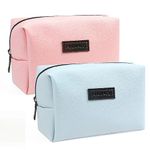 Small Makeup Bag MAANGE 2 Pcs Travel Cosmetic Bag Makeup Pouch PU Leather Portable Versatile Zipper Makeup Bags for Women (Pink+Blue)