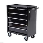 HOMCOM Steel 5-Drawer Tool Storage Cabinet Lockable with Wheels Handle 2 Keys Garage Equipment Trolley Home Work DIY Workshop Chest Black