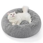 Bedsure Cat Bed Donut Bed - Cat Beds for Indoor Cats, Washable Fluffy Kitten Bed for Anti-Anxiety and Calming, Light Grey, 50x50x16cm