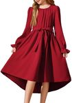 Arshiner Girls Long Sleeve Dress Fall Holiday Party High Low Flowy Swing Wedding Guest Dresses with Belt Deep Red 9-10 Years