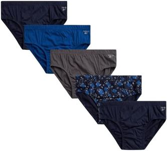 Reebok Low Rise Mens Briefs - 5 Pack Soft Cotton Mens Underwear with Supportive Contour Pouch - Supportive Fit for Everyday Wear, Large, Navy Blue/Evening Blue/Charcoal/Navy Blue Print