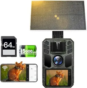 FKPCAM Trail Camera 4K 64MP Solar WiFi Game Hunting Camera with Night Vision– Built-in 5000mAh Battery, IP67 Waterproof, Motion Activated, 64GB Memory Card