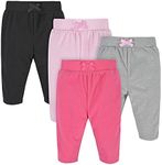 Gerber Baby Girls' 4-Pack Microfleece Pants, Pink/Gray/Black, 12 Months