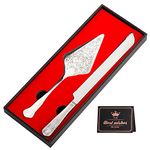 BOLUX-JS Wedding Cake Knife and Server Set, Stainless Steel Cake Cutting Set with Engraved Plating Pattern, Elegant Design, Perfect for Engagement, Anniversary, Birthday, Party, Prom (Silver)