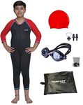TEMPEST Boy Swimming Kit with 1 Swimming Shorts | Costume | Trunk Swimming 1 Anti Fog Swimming Goggles 1 Silicone Swimming Cap 1 Nose Clip 2 Ear Plugs(Red, 10 Years - 11 Years)