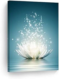 Spiritual Meditation Yoga Magic White Lotus Flower Wall Art Canvas Art Print Blooming Lotus Picture Framed Water Lily Wall Art Painting Home Decor for Bedroom 12"x16"