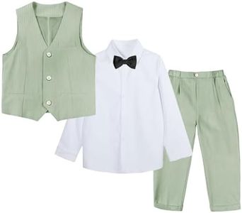 LOLANTA Costume de Cérémonie 4 pièces pour Garçon, Ensemble de Gilets, Vêtements d'occasion pour Les fêtes d'anniversaire et de Mariage des Enfants, Vert, 2-3 Ans, 90