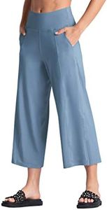 THE GYM PEOPLE Bootleg Yoga Capris Pants for Women Tummy Control High Waist Workout Flare Crop Pants with Pockets (Large, Denim Blue)