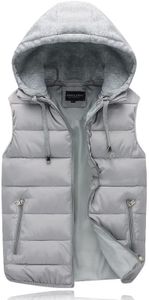 Gihuo Women's Puffer Vest Zip Up Quilted Padded Winter Hooded Vest Warm Jacket Outerwear Vest (US, Alpha, Large, Regular, Regular, 02 Grey)