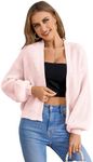 SHENHE Women's Color Block Open Front Long Sleeve Ribbed Knit Cropped Cardigan Sweaters Pink M