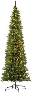 Christmas Tree World | 8ft Artificial Pre-lit Green Italian Pencilimo | Natural and Realistic Look with Bushy and Luxury Quality PVC Tips | Easy to Assemble and Take Down | 82cm Diameter