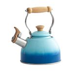 ROCKURWOK Whistling Tea Kettle, 1.6 QT / 50 OZ, Gradient Blue Teapot, Universal Base for Induction | Gas | Electric | Halogen | Radiant, Wooden Handle, Vintage