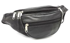 ODS:UK® Real Leather Bum Waist Bag Travel Holiday Money Belt Pouch Black Change BUMBAG (Black - Style 2)