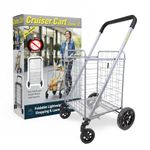 dbest Products Cruiser Cart Deluxe 2 Shopping Grocery Rolling Folding Laundry Basket on Wheels Foldable Utility Trolley Compact Lightweight Collapsible, Silver