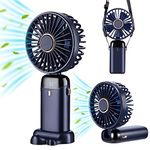 Portable Fan, Handheld Fan Personal Fan 5000mAh Rechargeable Fan with 5 Speeds, Mini Quiet Fan with LED Display, Foldable Desk Fan with Lanyard and Base for Home Travel Office Room Household