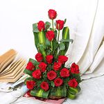 FlowerAura Fresh Live Flower Bouquet of 18 Red Roses Flowers In Wooden Basket For Birthday Gift, Anniversary Gift, Wedding Gift, Congratulations Gift & Gift For Special Occasions (Same Day Delivery)