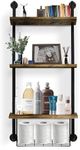 GILPWA 3-Tier Bathroom Shelves, Wall Mounted Floating Shelves with Basket, Easy Assemble Industrial Pipe Shelving, Anti-Rust Wall Shelves for Barhroom Living Room, Kitchen, Bedroom, 44.5 * 16.9 inch