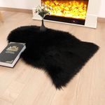 JXLOULAN Soft Fluffy Faux Sheepskin Area Rugs Black 40x60 cm Faux Fur Rug Floor Carpets for Bedrooms Living Room Kids Rooms Decor