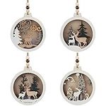 BELLE VOUS 5Pcs Wooden Christmas Decoration- Hollow Laser Cut Wood Carved Hanging Pendants with String for Christmas Tree Decoration (XMAS-HWO-5)