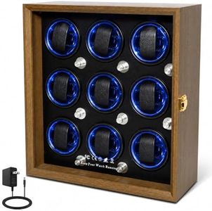 Lieinw Watch Winder for Automatic Watches, Walnut 9 Slots Winding Watch Box with Japanese Quiet Motor & Blue LED for Rolex and Men Watches, Wooden Rotating Watch Case Used for Display, Storage & Gifts
