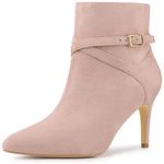 Allegra K Women's Pointy Toe Buckle Cross Straps Stiletto Heel Dust Pink Ankle Boots 8 M US