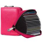 Goopai RFID 20 Card Slots Credit Card Holder Genuine Leather Accordion Card Case Small Wallet for Women or Men with Zipper (New-Rose Red)